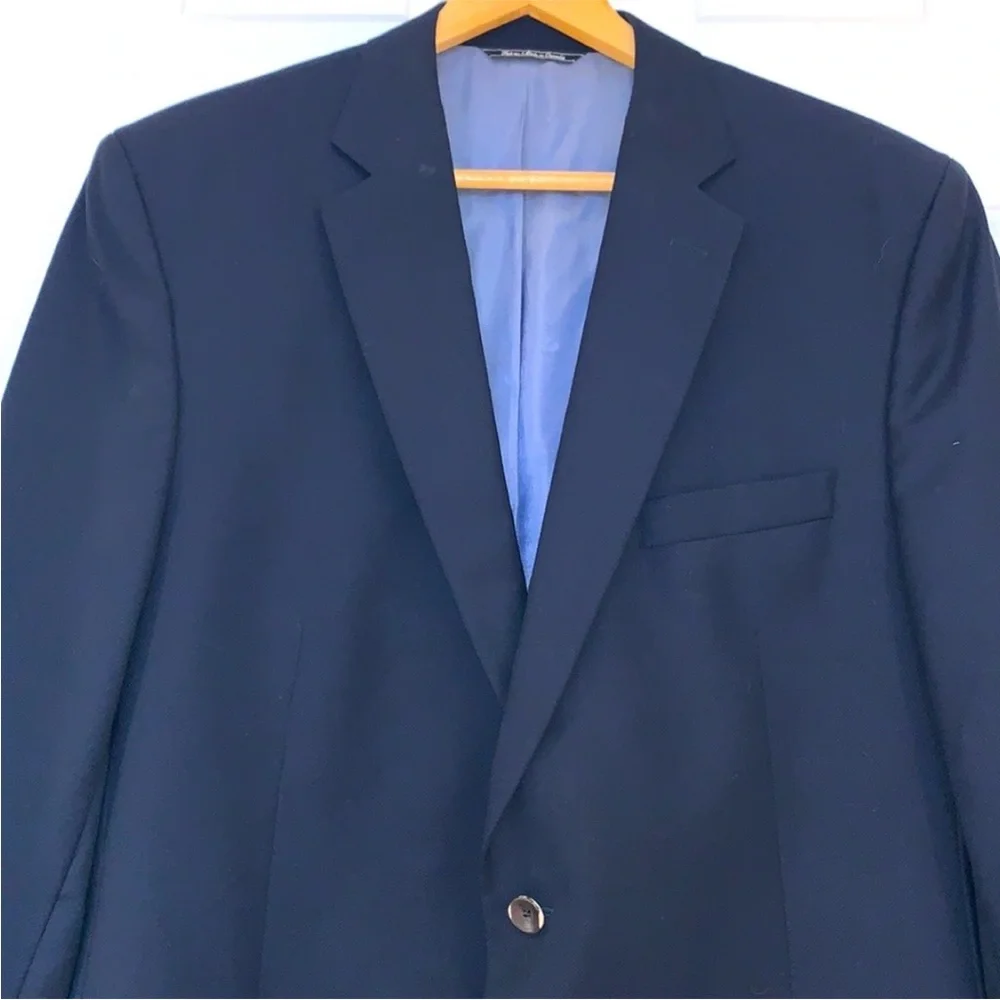 Saks Fifth Avenue Blazer Wool Navy Blue Napoliwood Nautical Sports Coat Mens 44L